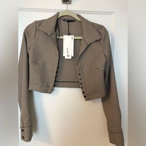 Zara Houndstooth Cropped Blazer